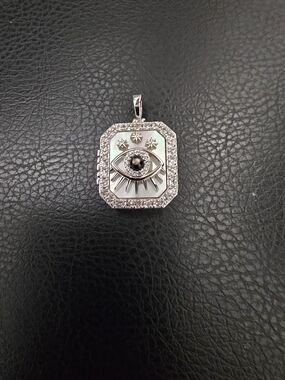 Awe Inspired Evil Eye Locket Necklace Silver MOP Retired Rare w/ Box